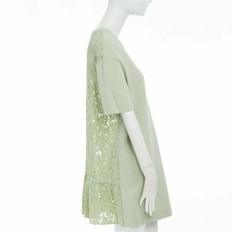 Valentino Crepe Lace Dress Green Cotton Very good - Model View