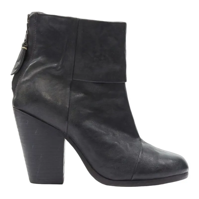 Rag & Bone Chunky Heel Western Boots Black Leather Very good - Front View