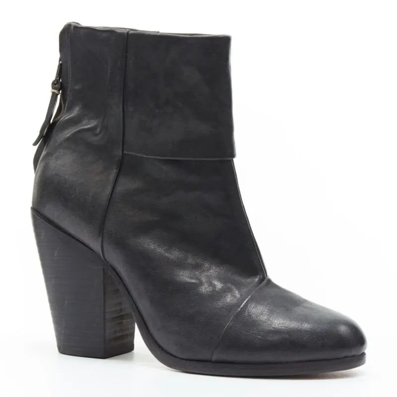 Rag & Bone Chunky Heel Western Boots Black Leather Very good - Back View
