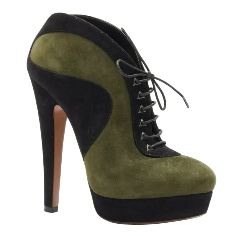 Alaïa Lace Platform Ankle Boots Black Leather Very good - Front View
