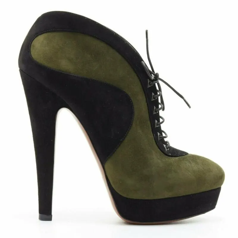 Alaïa Lace Platform Ankle Boots Black Leather Very good - Back View
