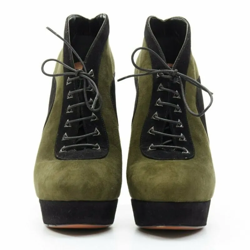 Alaïa Lace Platform Ankle Boots Black Leather Very good - Inside View