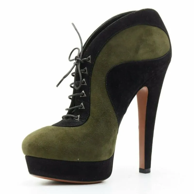 Alaïa Lace Platform Ankle Boots Black Leather Very good - Model View