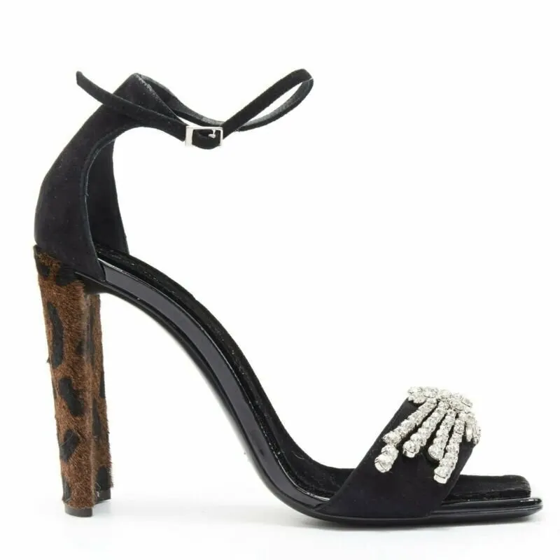 Giuseppe Zanotti Crystal Leopard Sandals Black Leather Very good - Back View