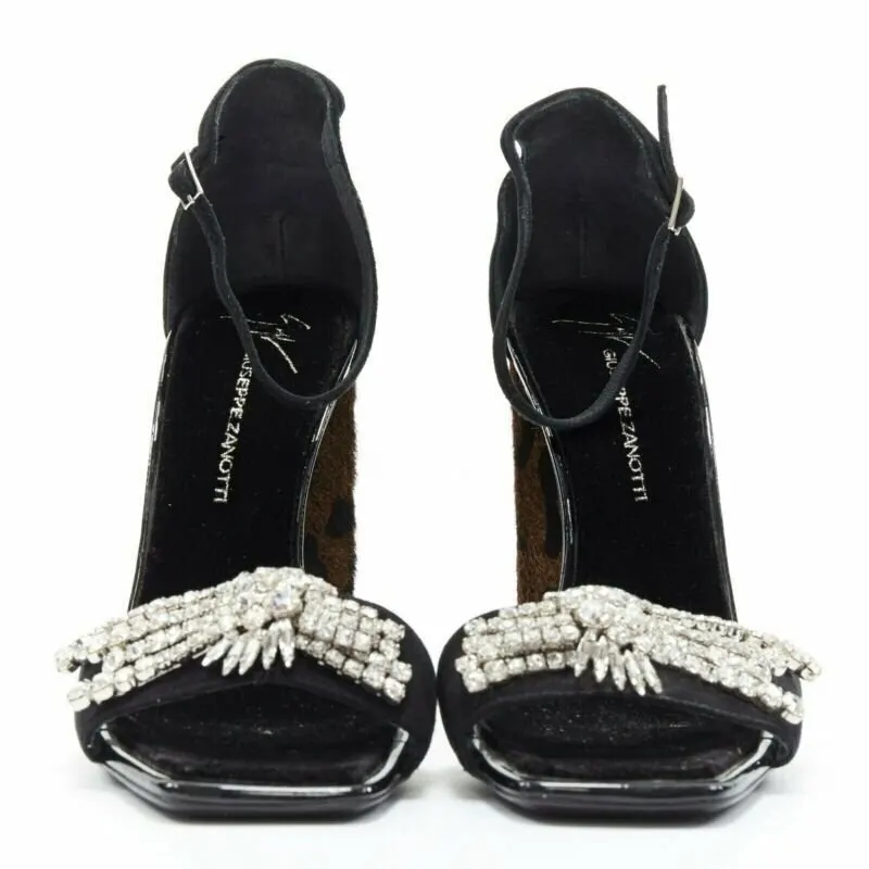 Giuseppe Zanotti Crystal Leopard Sandals Black Leather Very good - Inside View