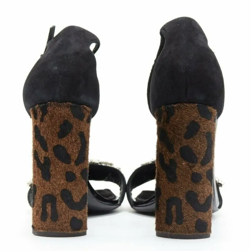Giuseppe Zanotti Crystal Leopard Sandals Black Leather Very good - Box View
