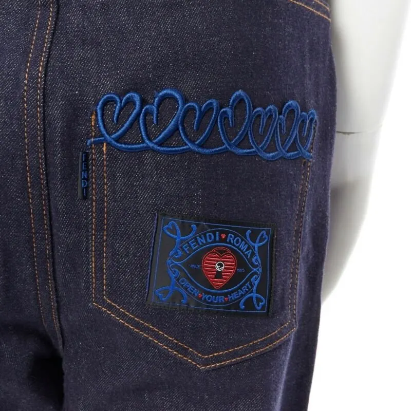 Fendi Heart Embroidery Jeans Blue Cotton Very good - Back View