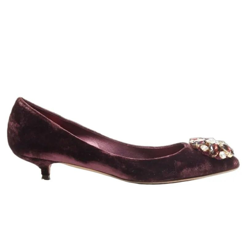 Dolce & Gabbana Velvet Crystal Pumps Purple Velvet Good - Front View