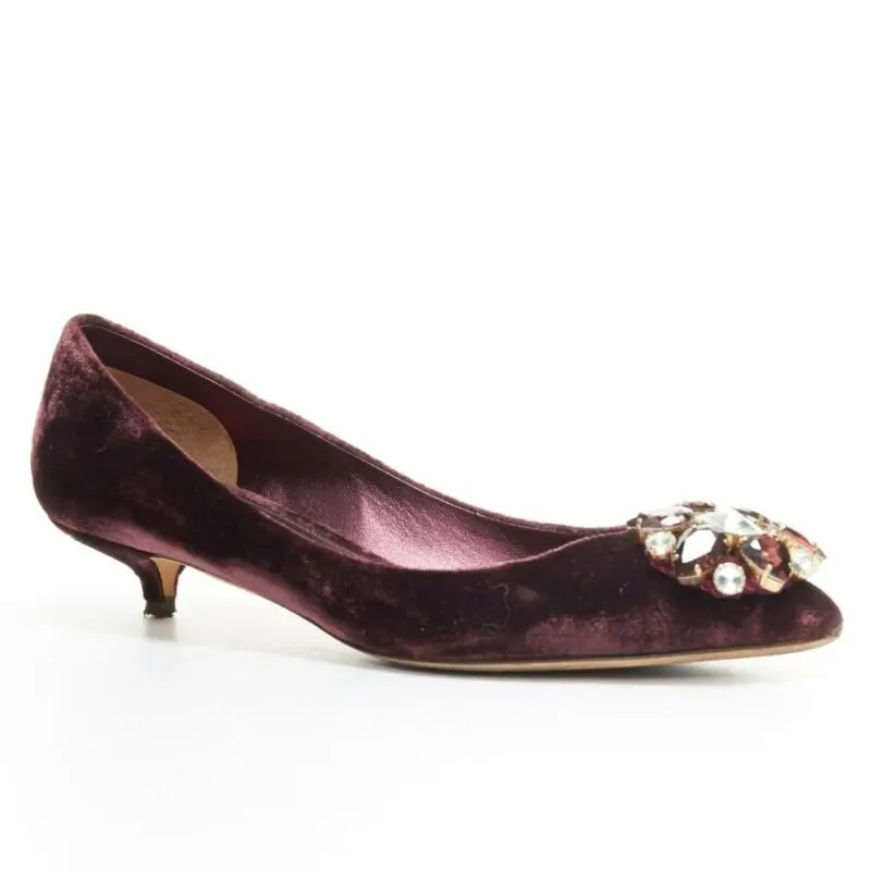 Dolce & Gabbana Velvet Crystal Pumps Purple Velvet Good - Back View