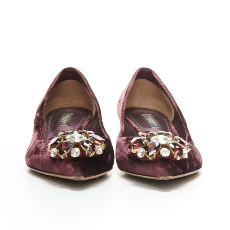 Dolce & Gabbana Velvet Crystal Pumps Purple Velvet Good - Inside View