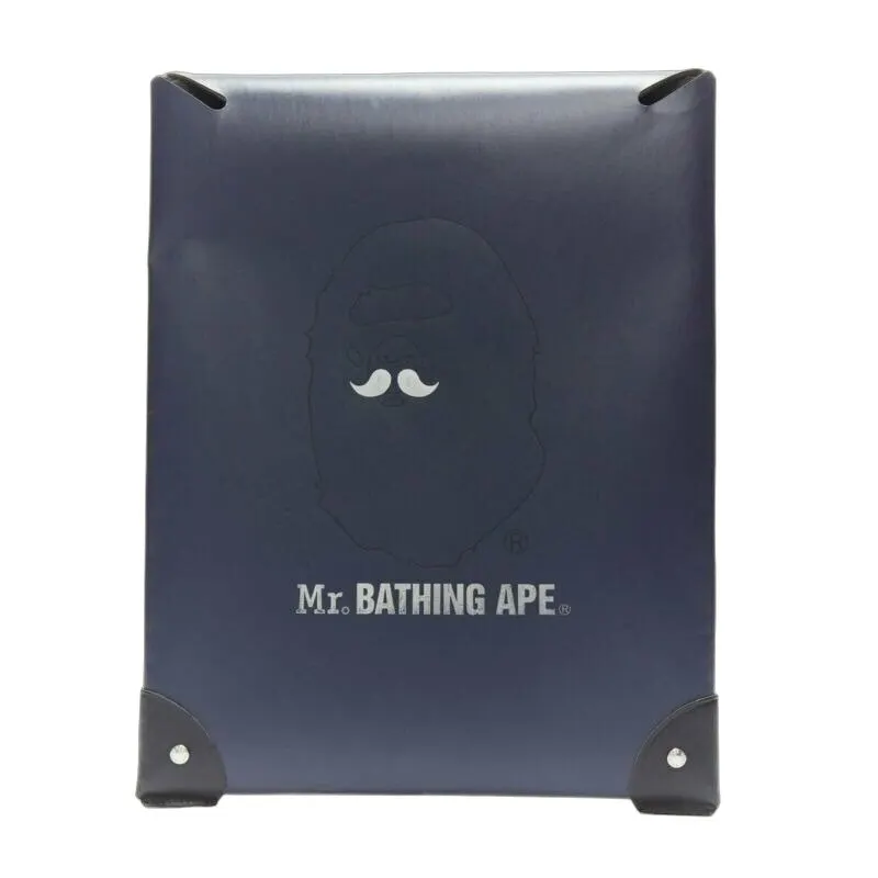 A Bathing Ape Logo Nylon Waist Bag Navy Leather Good - Front View