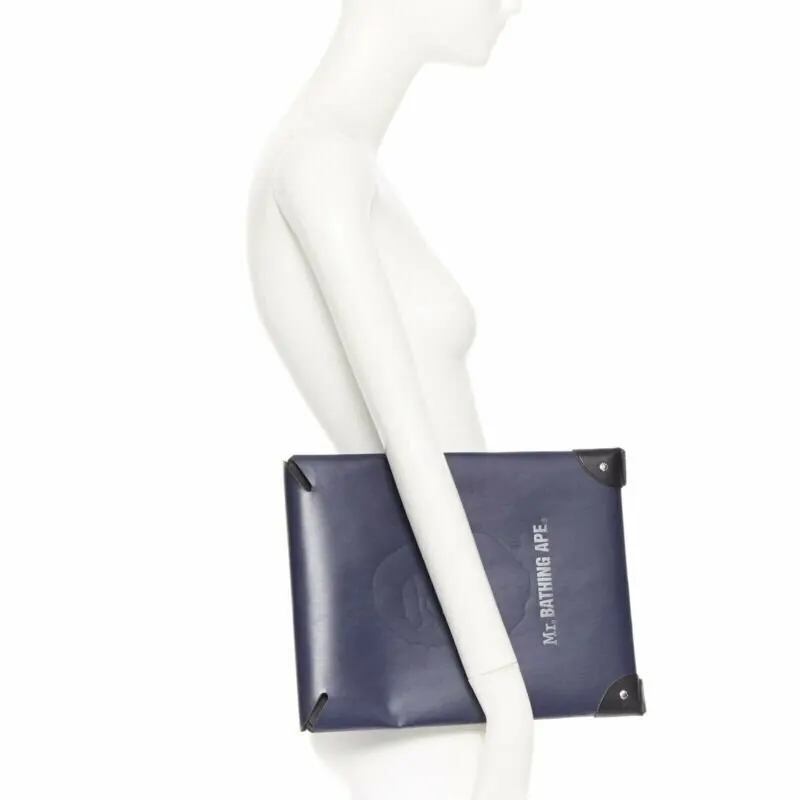A Bathing Ape Logo Nylon Waist Bag Navy Leather Good - Back View