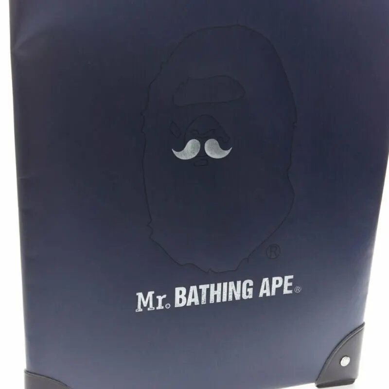 A Bathing Ape Logo Nylon Waist Bag Navy Leather Good - Box View