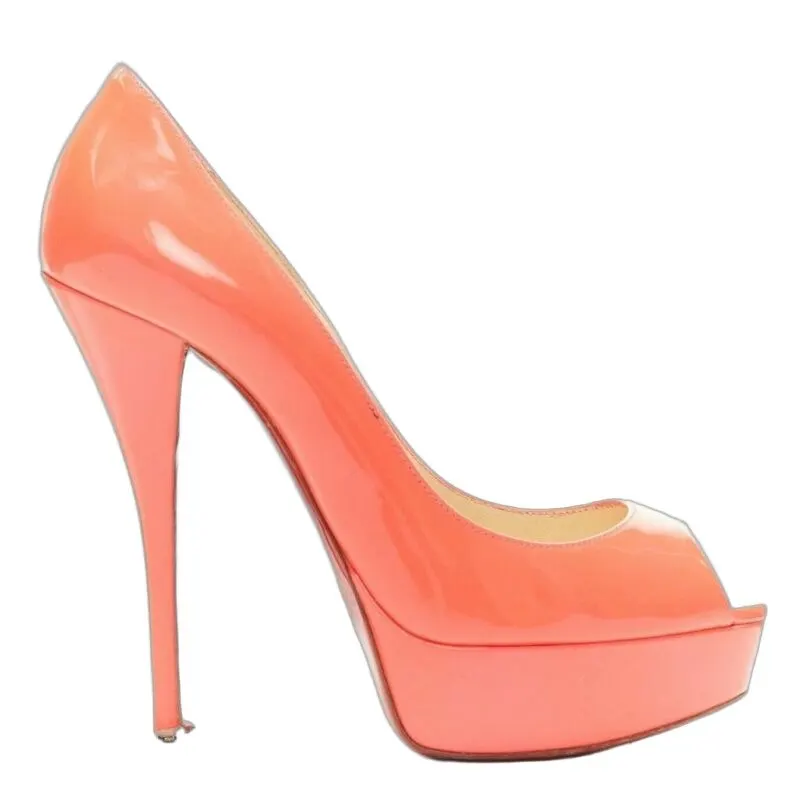 Christian Louboutin Hot Pink Platforms Pink Leather Good - Front View