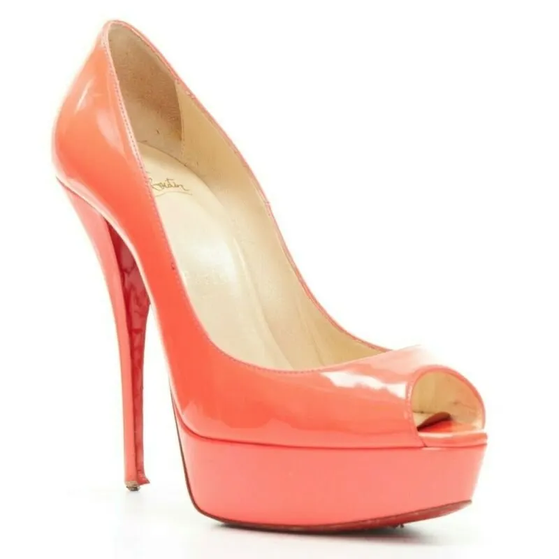 Christian Louboutin Hot Pink Platforms Pink Leather Good - Back View