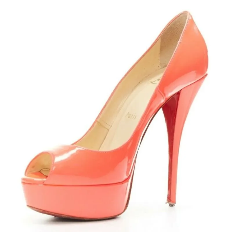 Christian Louboutin Hot Pink Platforms Pink Leather Good - Model View