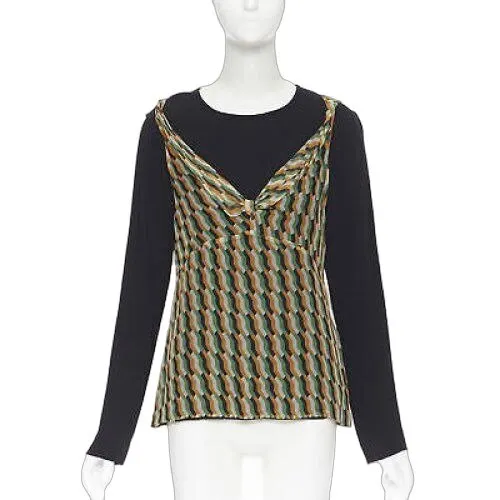 Dries Van Noten Geometric Layered Top Black Silk Very good - Front View
