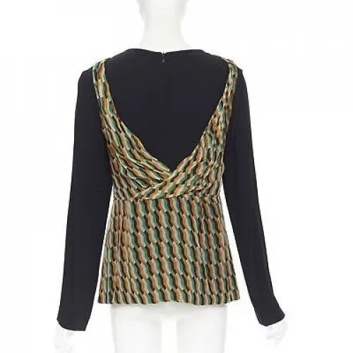 Dries Van Noten Geometric Layered Top Black Silk Very good - Box View
