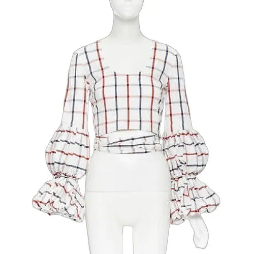 Rosie Assoulin Checked Wrap Top White Cotton Never worn, with tag - Front View