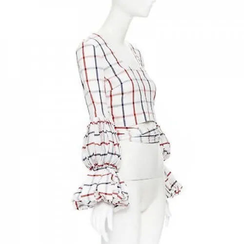 Rosie Assoulin Checked Wrap Top White Cotton Never worn, with tag - Inside View