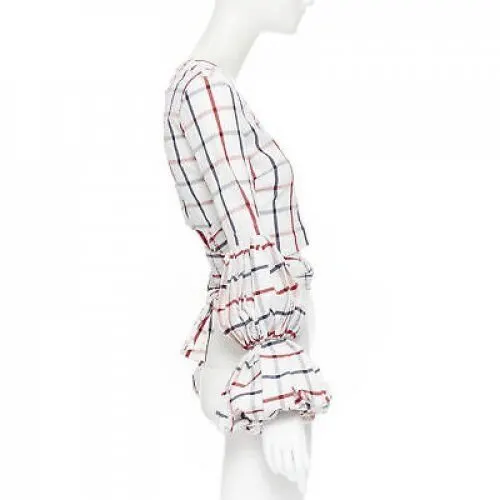 Rosie Assoulin Checked Wrap Top White Cotton Never worn, with tag - Model View