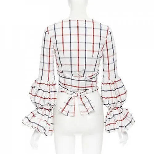 Rosie Assoulin Checked Wrap Top White Cotton Never worn, with tag - Box View