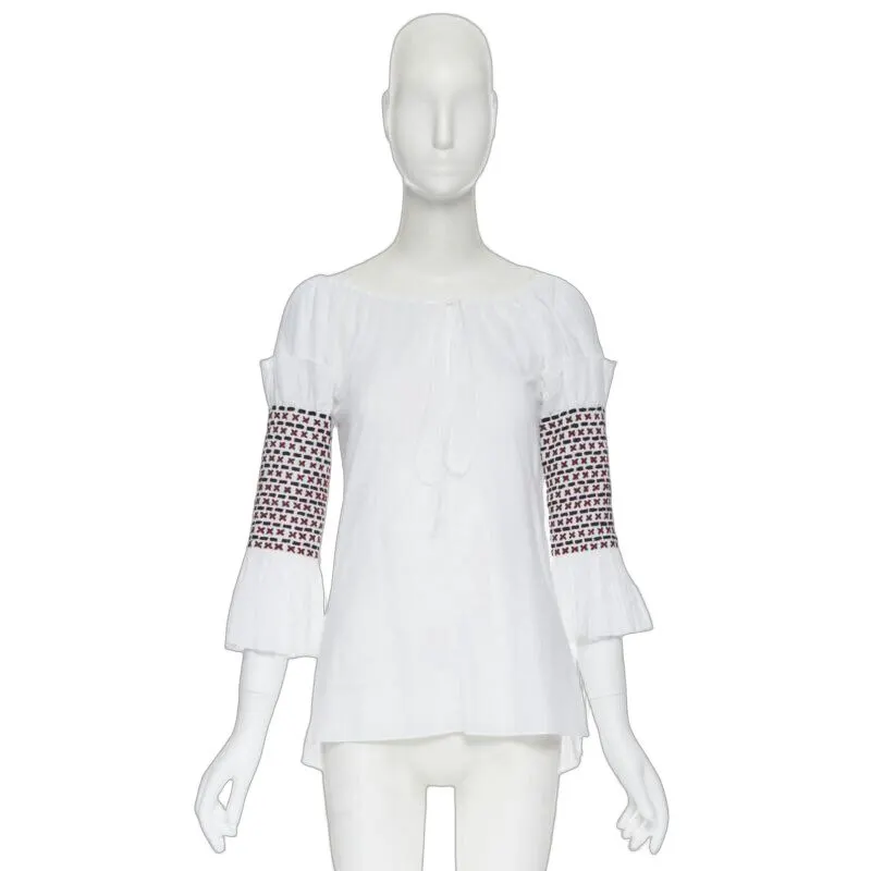 Rosie Assoulin Ethnic Smocked Top White Cotton Very good - Front View