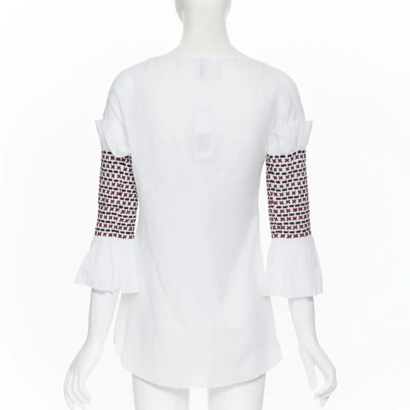 Rosie Assoulin Ethnic Smocked Top White Cotton Very good - Box View