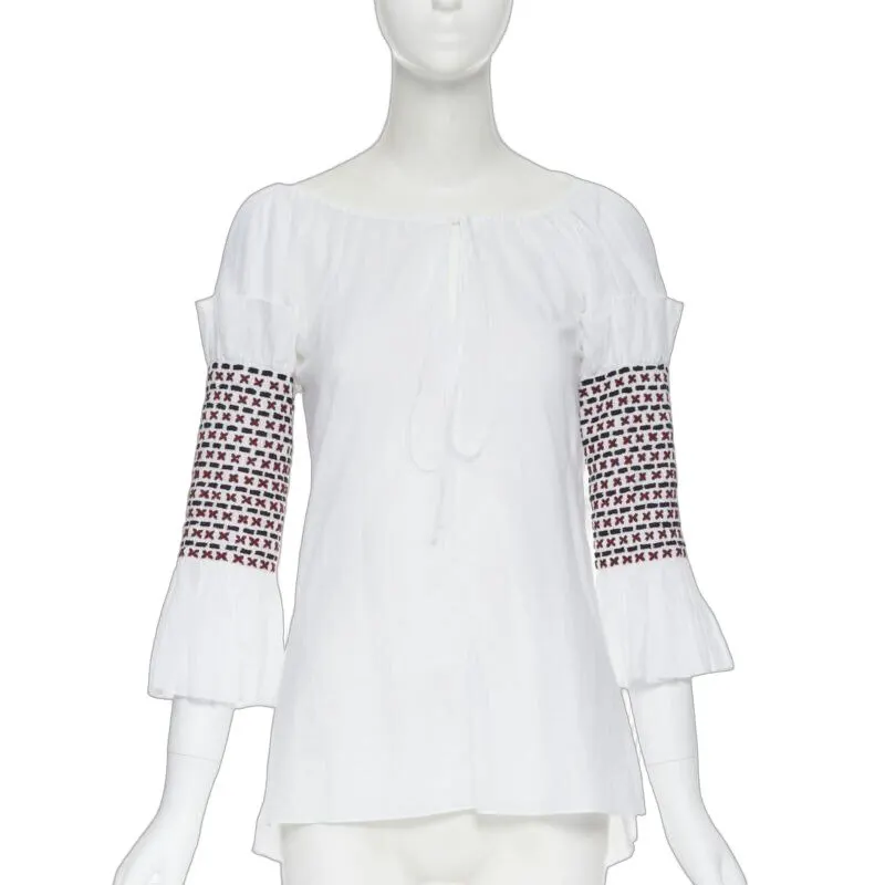 Rosie Assoulin Ethnic Smocked Top White Cotton Very good - Front View