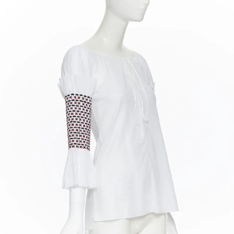 Rosie Assoulin Ethnic Smocked Top White Cotton Very good - Inside View