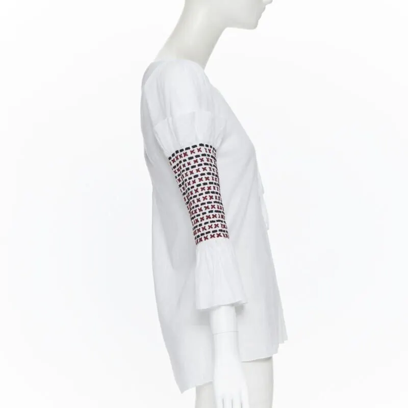 Rosie Assoulin Ethnic Smocked Top White Cotton Very good - Model View