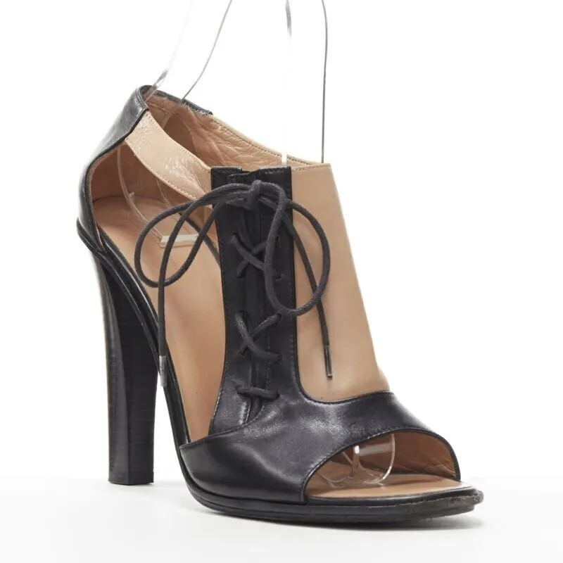 Celine Lace Open Side Booties Black Leather Good - Back View