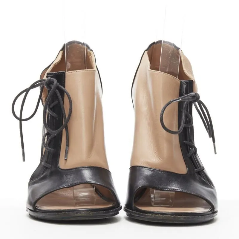 Celine Lace Open Side Booties Black Leather Good - Inside View