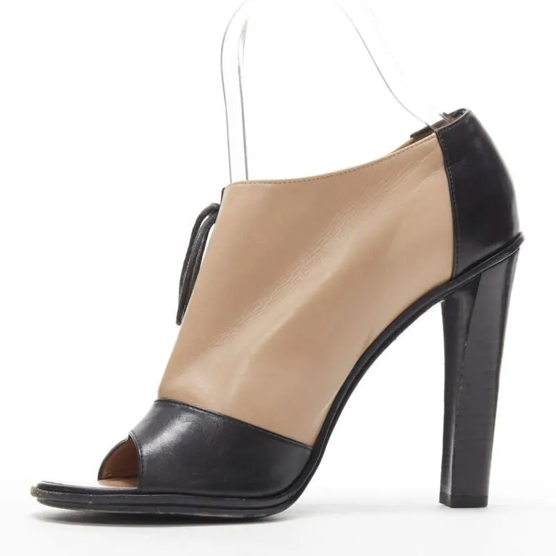 Celine Lace Open Side Booties Black Leather Good - Model View
