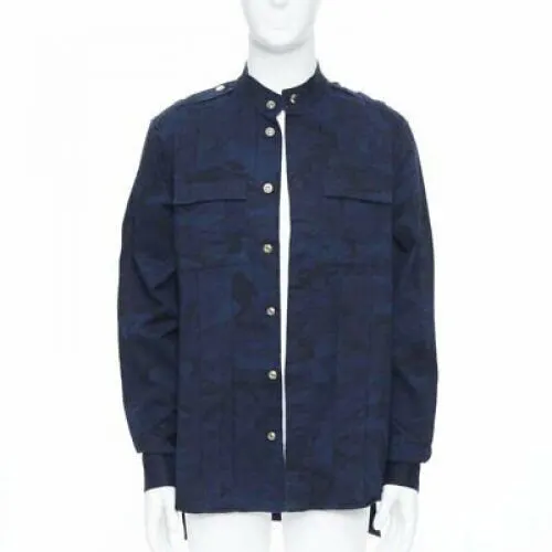 Balmain Military Shirt Jacket Blue Cotton Never worn, with tag - Front View
