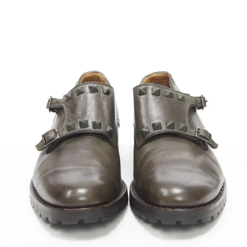 Valentino Studded Monk Brogues Green Leather Good - Inside View