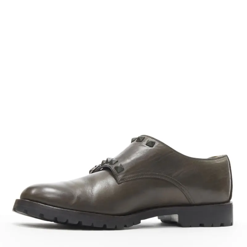 Valentino Studded Monk Brogues Green Leather Good - Model View