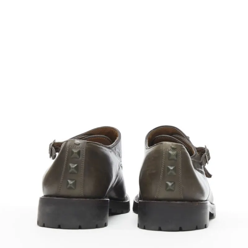 Valentino Studded Monk Brogues Green Leather Good - Box View