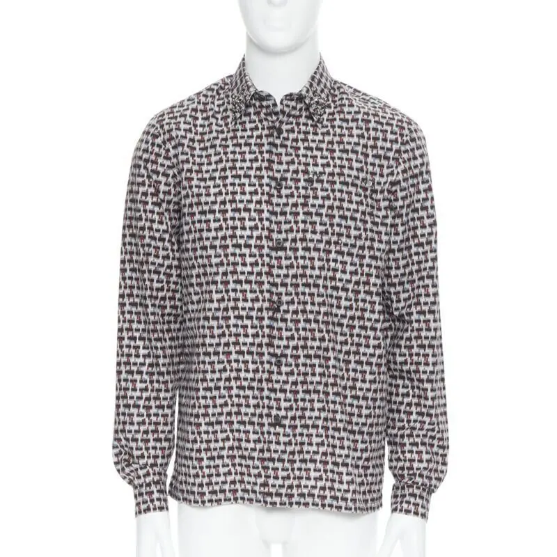 Prada Geometric Collar Shirt Grey Cotton Never worn, with tag - Front View