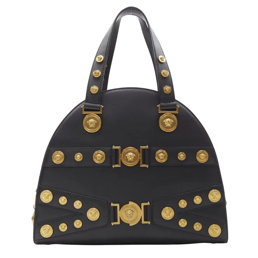 Versace Tribute Medallion Bowling bag Black Leather Never worn, with tag - Front View