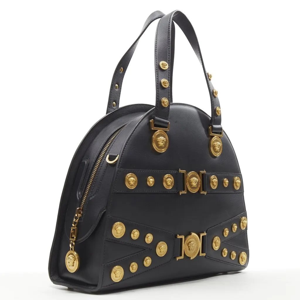 Versace Tribute Medallion Bowling bag Black Leather Never worn, with tag - Inside View