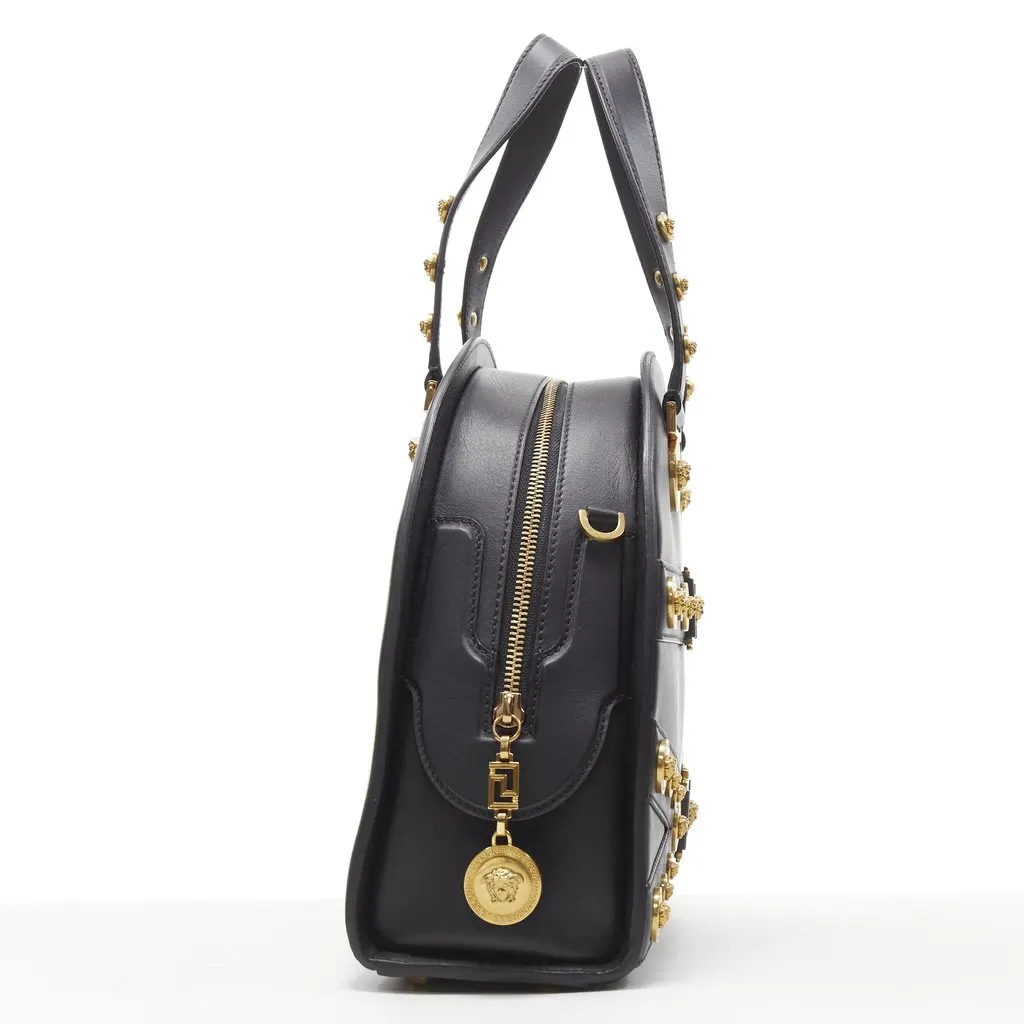 Versace Tribute Medallion Bowling bag Black Leather Never worn, with tag - Model View