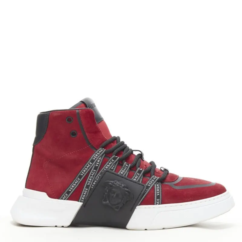 Versace Zucca Heel Sneakers Red Suede Good - Front View