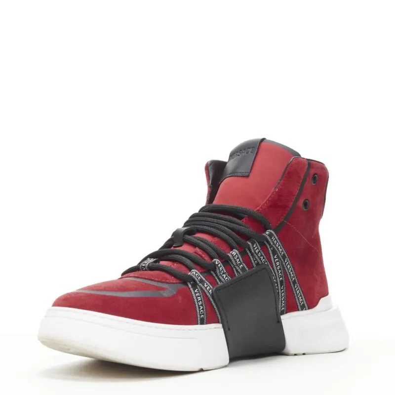Versace Zucca Heel Sneakers Red Suede Good - Model View
