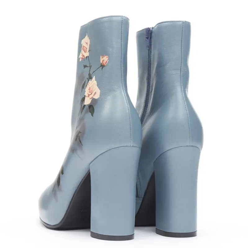Dries Van Noten Floral paint bootie Blue Leather Very good - Back View