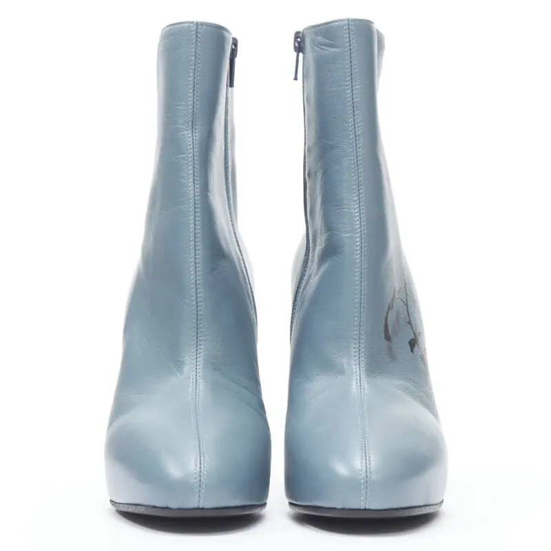 Dries Van Noten Floral paint bootie Blue Leather Very good - Box View
