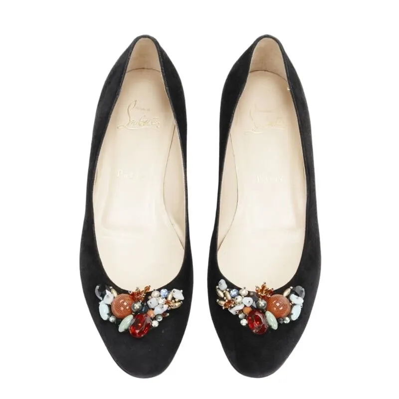 Christian Louboutin Embellished suede flats Black Suede Very good - Front View
