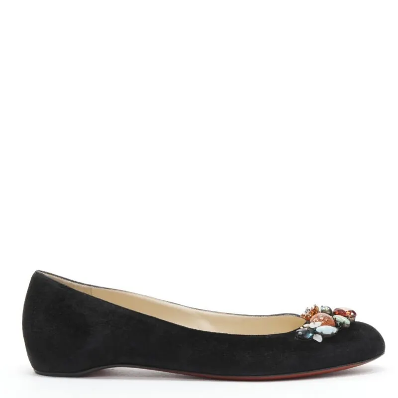 Christian Louboutin Embellished suede flats Black Suede Very good - Back View
