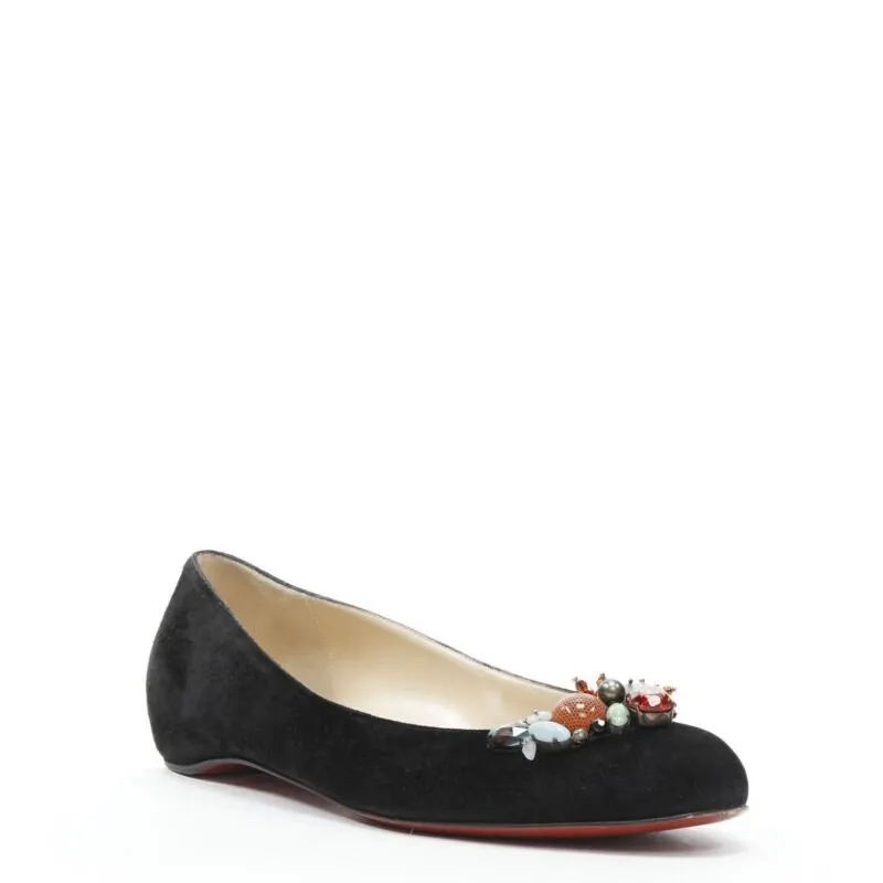 Christian Louboutin Embellished suede flats Black Suede Very good - Inside View