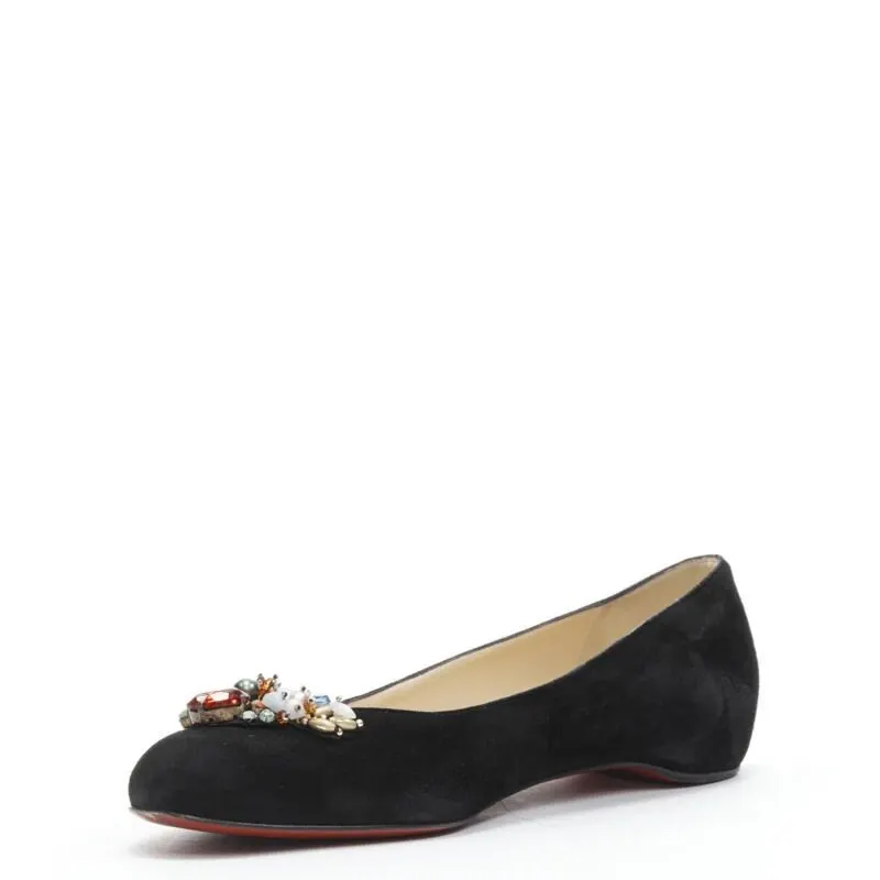 Christian Louboutin Embellished suede flats Black Suede Very good - Model View